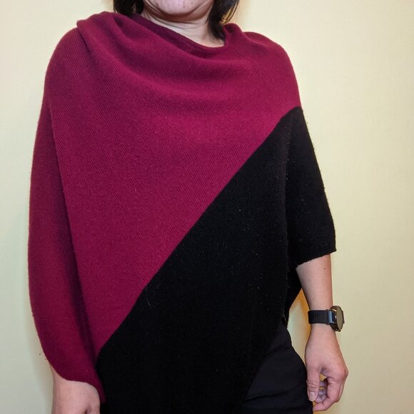 Wine and Black color Poncho - Picture 1 of 3